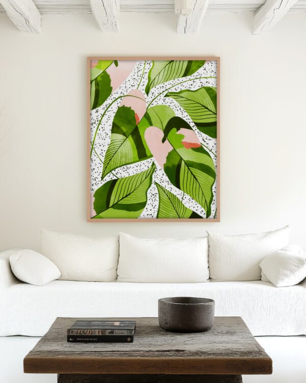 Shop Blushing Leaves Botanical Nature blush green watercolor Painting Art Print, Canvas Print, Commercial digital license & instant printable download - available at 83oranges.com by artist Uma Gokhale India