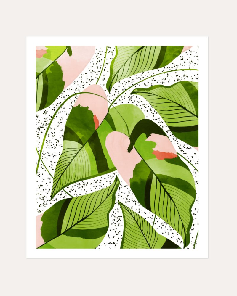 Shop Blushing Leaves Botanical Nature blush green watercolor Painting Art Print, Canvas Print, Commercial digital license & instant printable download - available at 83oranges.com by artist Uma Gokhale India
