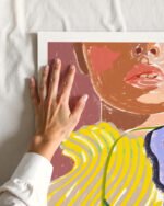 Shop Bohemian woman stripes delicate not fragile fashion pose vintage floral yellow Art Print, Canvas Print, Commercial digital license & Instant download printable - exclusively certified at 83oranges.com by artist Uma Gokhale India