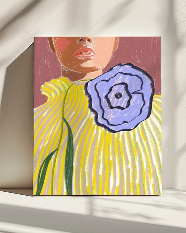 Shop Bohemian woman stripes fashion pose vintage floral yellow Art Print & Canvas Print - exclusively certified at 83oranges.com by artist Uma Gokhale India