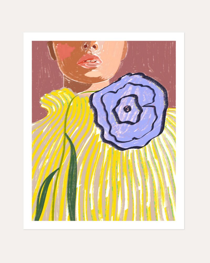 Shop Bohemian woman stripes delicate not fragile fashion pose vintage floral yellow Art Print, Canvas Print, Commercial digital license & Instant download printable - exclusively certified at 83oranges.com by artist Uma Gokhale India