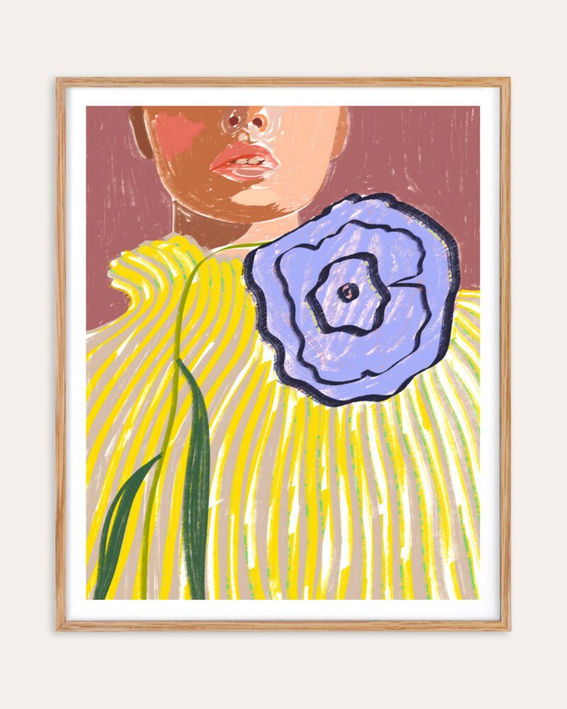 Shop Bohemian woman stripes delicate not fragile fashion pose vintage floral yellow Art Print, Canvas Print, Commercial digital license & Instant download printable - exclusively certified at 83oranges.com by artist Uma Gokhale India