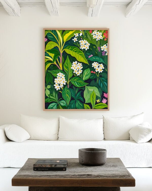 Shop Beneath the jungle canopy lush green botanical tropical jungle plants Art Print, Canvas Print, commercial digital license & instant download printable - exclusively available at 83oranges.com by artist Uma Gokhale India