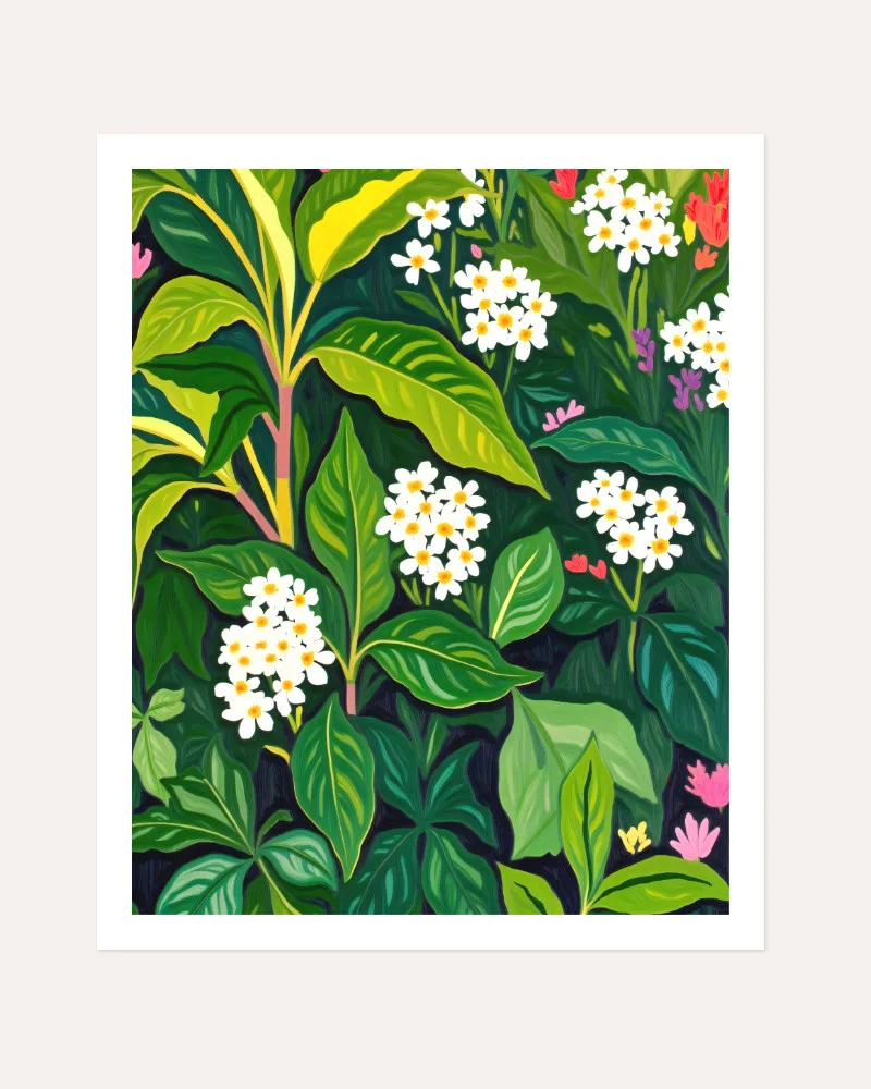 Shop lush green botanical tropical jungle plants Art Print, Canvas Print & Fabric Print - exclusively available at 83oranges.com by artist Uma Gokhale India