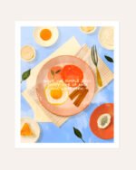 Shop sunny side up breakfast food tabletopPainting Art Print, Canvas Print - available at 83oranges.com by artist Uma Gokhale India