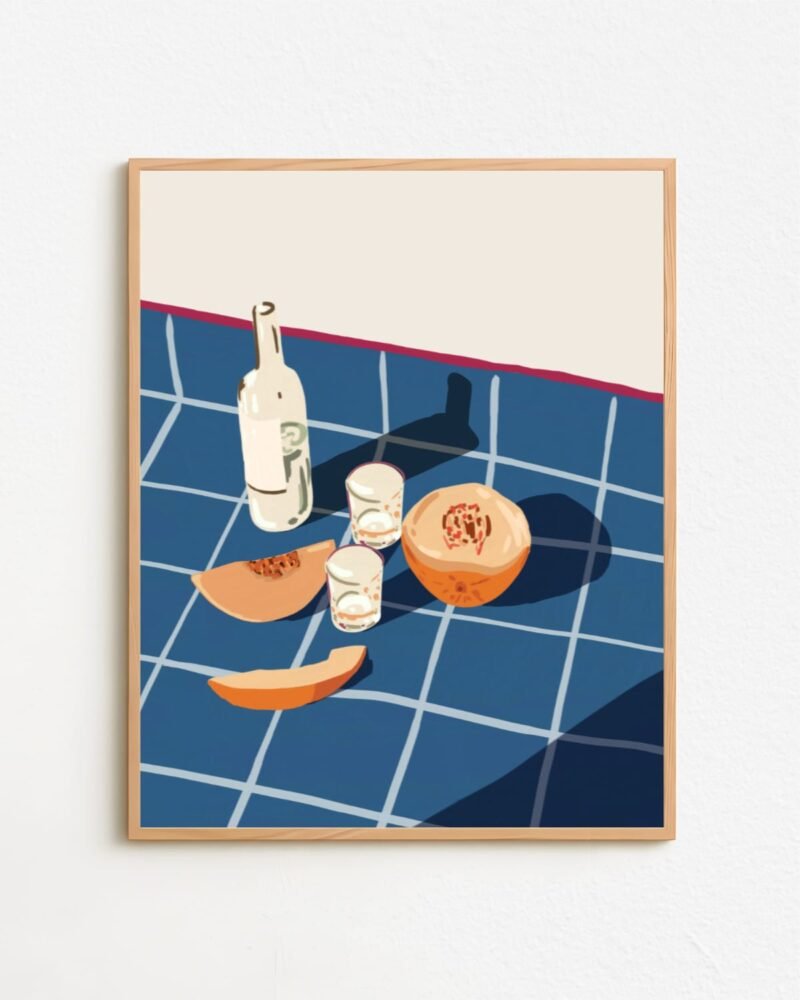 Shop Melon vodka shots still life gouache painting Art Print & Canvas Print - exclusively certified at 83oranges.com by artist Uma Gokhale India