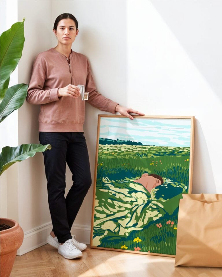 Shop how to take a nap nature landscape greenery garden woman concept Art Print, Canvas Print, Commercial digital license, Instant download printable - available certified at 83oranges.com by artist Uma Gokhale India [review]