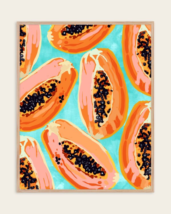 Shop big Papaya Tropical fruit Art Print, Canvas Print, Commercial digital license & instant download printable - available at 83oranges.com by artist Uma Gokhale India