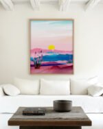 Shop her heart was made of liquid sunsets pink landscape nature painting Art Print, Canvas Print, commercial digital license & instant download printable - certified at 83oranges.com by artist Uma Gokhale India