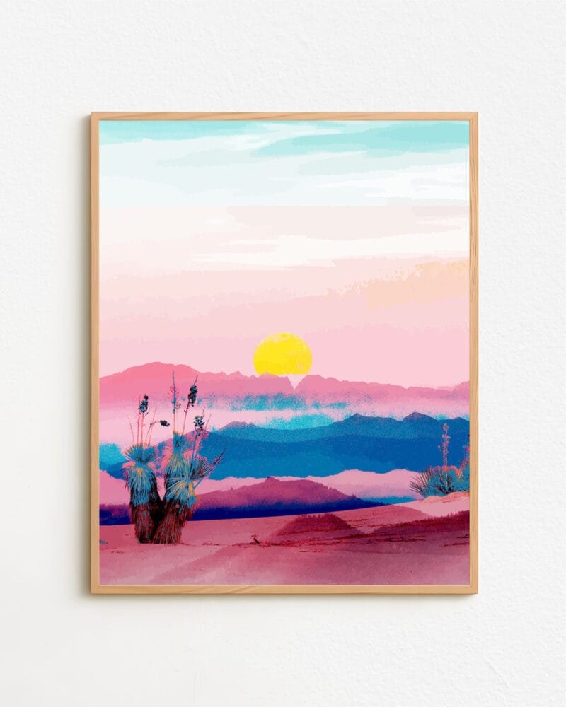 Shop melting sunset pink landscape nature painting Art Print & Canvas Print - exclusively certified at 83oranges.com by artist Uma Gokhale India