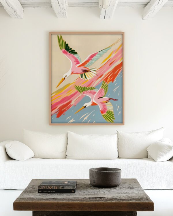 Shop roseate spoonbills birds pastel animals Art Print, Canvas Print, Commercial digital license & instant download printable- exclusively available at 83oranges.com by artist Uma Gokhale India