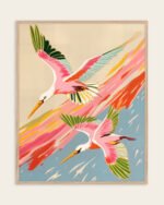 Shop roseate spoonbills birds pastel animals Art Print, Canvas Print, Commercial digital license & instant download printable- exclusively available at 83oranges.com by artist Uma Gokhale India