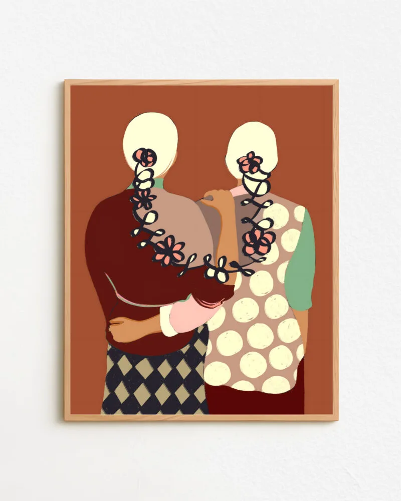 Shop The Terracotta bond two women love friends companion rustic india Art Print & Canvas Print - exclusively certified at 83oranges.com by artist Uma Gokhale India