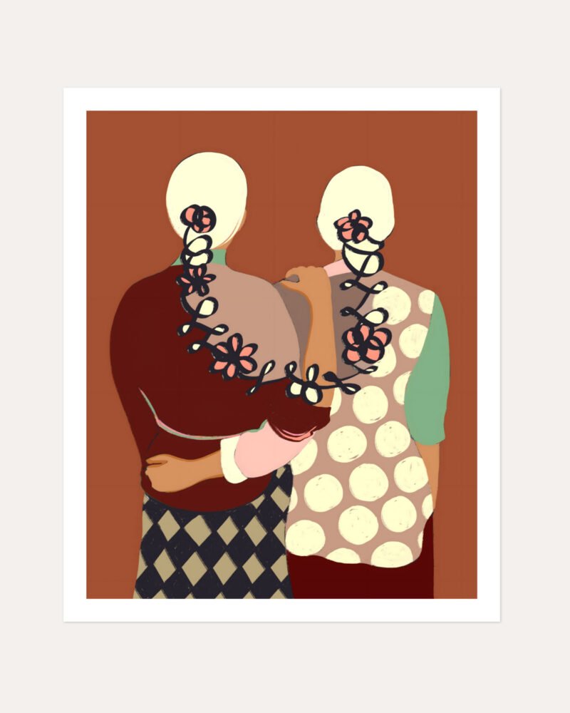 Shop The Terracotta bond two women love friends companion rustic india Art Print & Canvas Print, Commercial digital license & download printable - certified at 83oranges.com by artist Uma Gokhale India