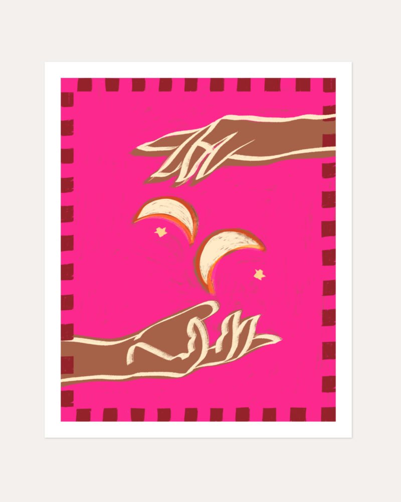 Shop a couple of moons celestial eclectic painting Art Print, Canvas Print, digital commercial license, instant download printable - exclusively certified at 83oranges.com by artist Uma Gokhale India