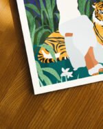 Shop bohemian woman midnight tiger Jungle safari fruit basket Painting Art Print, Canvas Print, commercial digital license and instant download printable - available at 83oranges.com by artist Uma Gokhale India