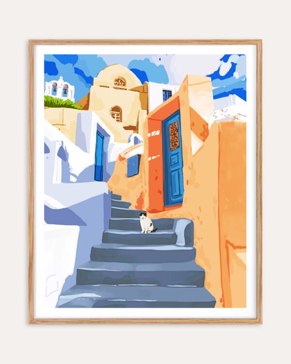 Shop cat in Greece Santorini animals pets architecture buildings Art Print, Canvas Print, commercial digital license, instant download printable - exclusively certified at 83oranges.com by artist Uma Gokhale Indialatets