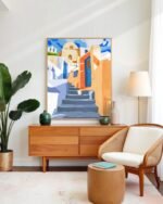 Shop cat in Greece Santorini animals pets architecture buildings Art Print, Canvas Print - exclusively certified at 83oranges.com by artist Uma Gokhale India