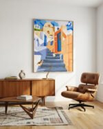 Shop cat in Greece Santorini animals pets architecture buildings Art Print, Canvas Print, commercial digital license, instant download printable - exclusively certified at 83oranges.com by artist Uma Gokhale India