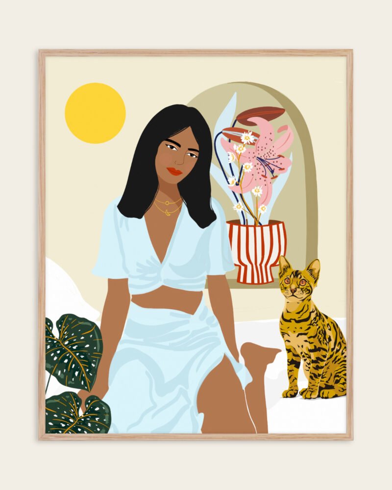 Shop bohemian boho brown woman with Bengal cat pet Art Print, Canvas Print, digital license, instant download - exclusively certified at 83oranges.com by artist Uma Gokhale India Shop bohemian boho brown woman with Bengal cat pet Art Print, Canvas Print, digital license, instant download - exclusively certified at 83oranges.com by artist Uma Gokhale India
