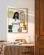 Shop bohemian boho brown woman with Bengal cat pet Art Print, Canvas Print, digital license, instant download - exclusively certified at 83oranges.com by artist Uma Gokhale India