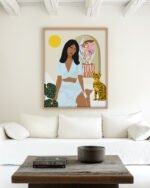 Shop bohemian boho brown woman with Bengal cat pet Art Print, Canvas Print, digital license, instant download - exclusively certified at 83oranges.com by artist Uma Gokhale India