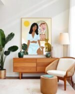 Shop bohemian boho brown woman with Bengal cat pet Art Print, Canvas Print - exclusively certified at 83oranges.com by artist Uma Gokhale India