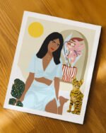 Shop bohemian boho brown woman with Bengal cat pet Art Print, Canvas Print - exclusively certified at 83oranges.com by artist Uma Gokhale India