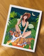 Shop living in the tiger jungle bohemian woman Art Print, Canvas Print, digital printable download - available at 83oranges.com by artist Uma Gokhale India