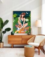Shop living in the tiger jungle bohemian woman Art Print, Canvas Print, digital printable download - available at 83oranges.com by artist Uma Gokhale India