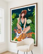 Shop living in the tiger jungle bohemian woman Art Print, Canvas Print, digital printable download - available at 83oranges.com by artist Uma Gokhale India