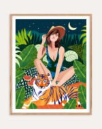 Shop living in the tiger jungle bohemian woman Art Print, Canvas Print, digital printable download - available at 83oranges.com by artist Uma Gokhale India