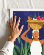 Shop Not where I intended to go, but Even Better — Midnight Tiger Forest bohemian woman midnight tiger Jungle safari fruit basket Painting Art Print, Canvas Print, commercial digital license and instant download printable - available at 83oranges.com by artist Uma Gokhale India