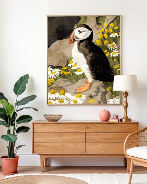 Shop puffin birds animals nature cute Art Print, Canvas Print - exclusively certified at 83oranges.com by artist Uma Gokhale India