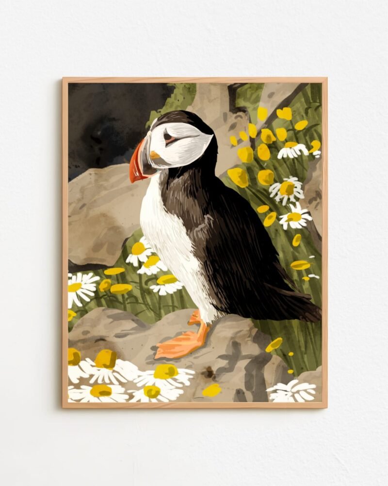 Shop puffin birds animals nature cute Art Print, Canvas Print - exclusively certified at 83oranges.com by artist Uma Gokhale India