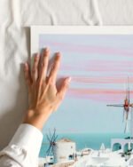 Shop Scenic Greece Santorini beachy summer travel ocean pastel Art Print, Canvas Print, commercial digital license & instant digital download printable - exclusively available at 83oranges.com by artist Uma Gokhale India