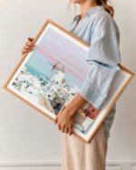 Shop Scenic Greece Santorini beachy summer travel ocean pastel Art Print, Canvas Print, commercial digital license & instant digital download printable - exclusively available at 83oranges.com by artist Uma Gokhale India