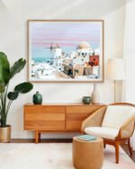 Shop Scenic Greece Santorini beachy summer travel ocean pastel Art Print, Canvas Print, commercial digital license & instant digital download printable - exclusively available at 83oranges.com by artist Uma Gokhale India