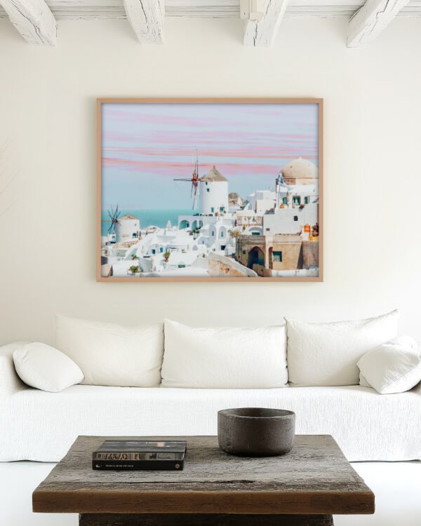Shop Scenic Greece Santorini beachy summer travel ocean pastel Art Print, Canvas Print, commercial digital license & instant digital download printable - exclusively available at 83oranges.com by artist Uma Gokhale India