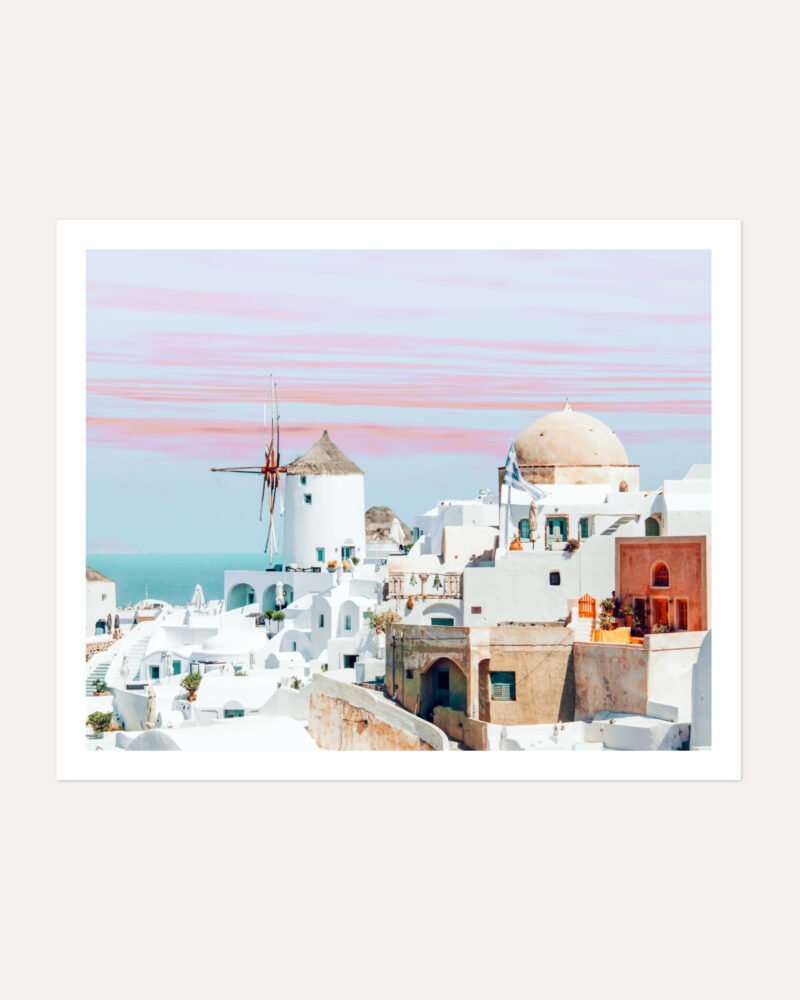Shop Scenic Greece Santorini beachy summer travel ocean pastel Art Print, Canvas Print, commercial digital license & instant digital download printable - exclusively available at 83oranges.com by artist Uma Gokhale India