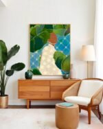 Shop tropical mood banana leaves woman painting people Art Print, Canvas Print - exclusively certified at 83oranges.com by artist Uma Gokhale India