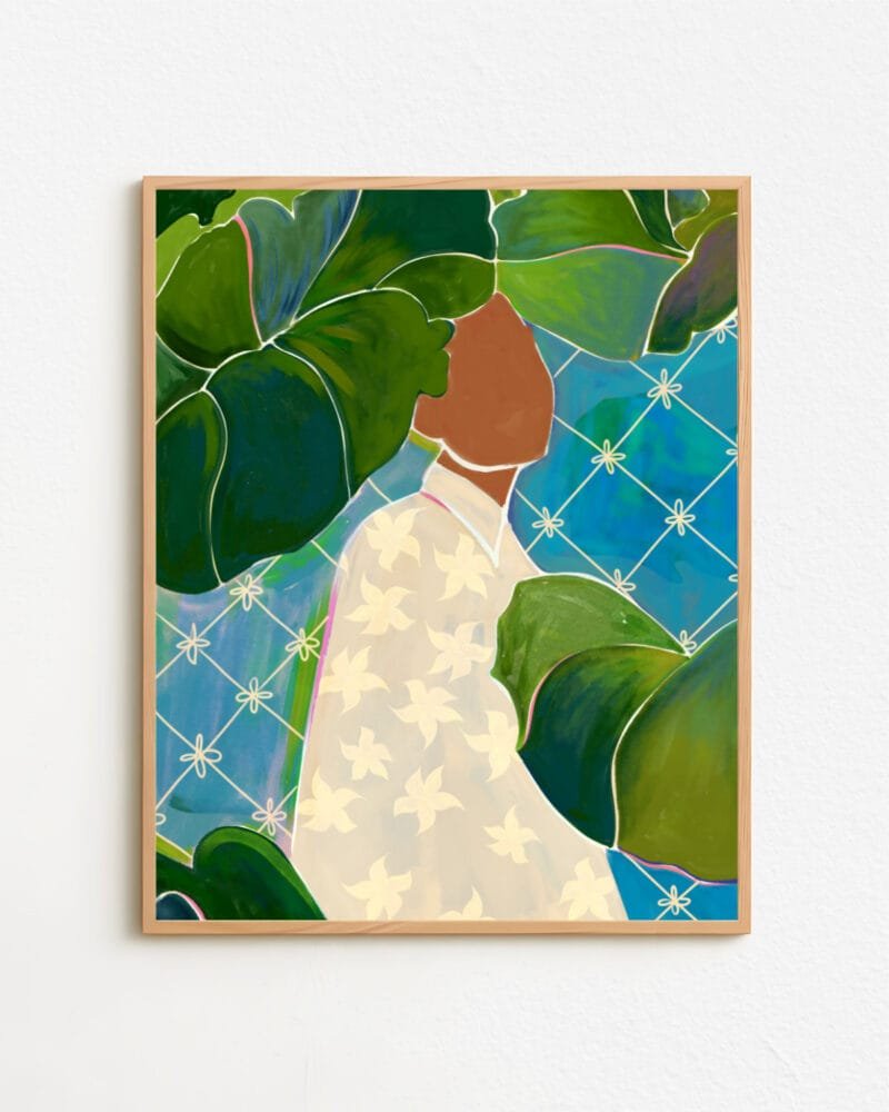 Shop tropical mood banana leaves woman painting people Art Print, Canvas Print - exclusively certified at 83oranges.com by artist Uma Gokhale India