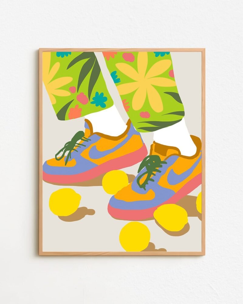 Shop easy peazy lemon squeezy quirky shoes lemons Art Print, Canvas Print - exclusively certified at 83oranges.com by artist Uma Gokhale India