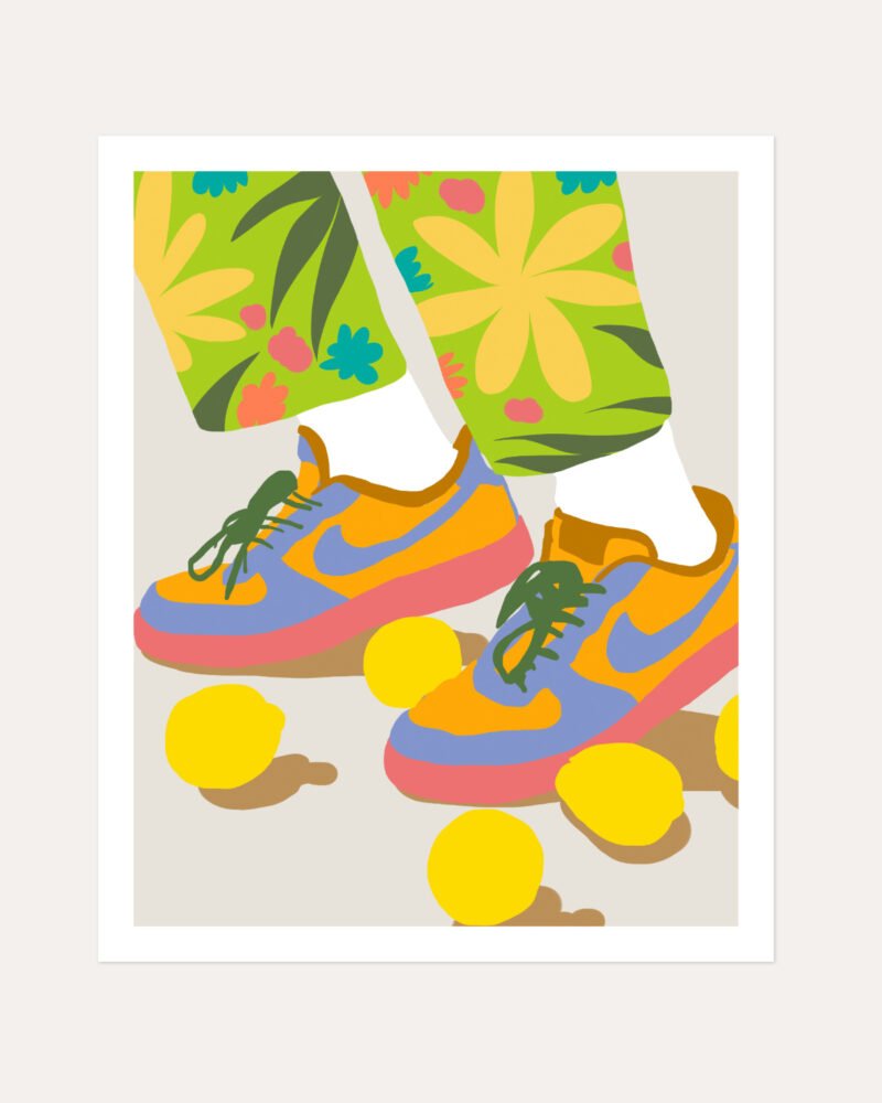 Shop easy peazy lemon squeezy quirky shoes lemons Art Print, Canvas Print, commercial digital license, instant download printable - exclusively certified at 83oranges.com by artist Uma Gokhale India