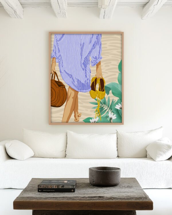 Shop bohemian woman on the beach walking fashion Art Print, Canvas Print, commercial digital license, instant download printable - available at 83oranges.com by artist Uma Gokhale India