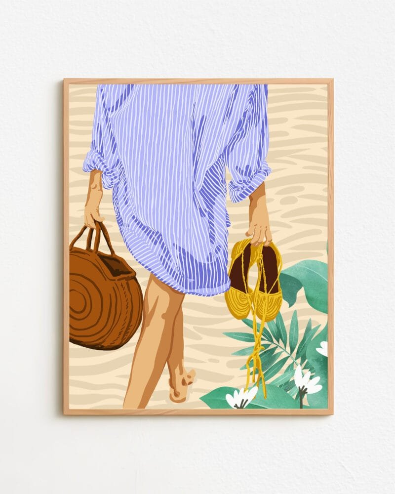 Shop bohemian woman on the beach walking fashion Art Print, Canvas Print - available at 83oranges.com by artist Uma Gokhale India