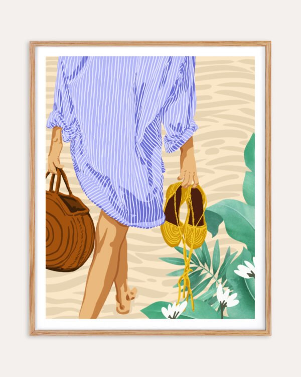 Shop bohemian woman on the beach walking fashion Art Print, Canvas Print, commercial digital license, instant download printable - available at 83oranges.com by artist Uma Gokhale India