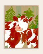 Shop Mama’s Love – Cow & Calf Woodland Embrace painting Art Print, Canvas Print, commercial digital license, instant download printable - exclusively certified at 83oranges.com by artist Uma Gokhale India