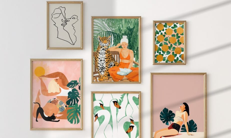 Shop art prints featured in the 83 Oranges X Oliver Bonas London collaboration. Art and canvas prints by Uma Gokhale