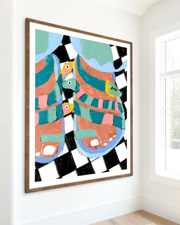 Shop Stroll on the wild side snakes feet checkers animals eclectic painting Art Print, Canvas Print, commercial digital licenses, instant download printable - exclusively certified at 83oranges.com by artist Uma Gokhale India